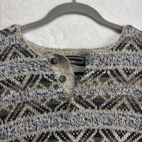 Vtg 90s Streetwear David Taylor Mens XLT  Ribbed Knit Sweater Beige USA - Picture 3 of 6